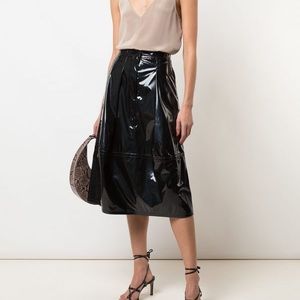 NWT Tibi black faux patent midi sculpted skirt size 6
